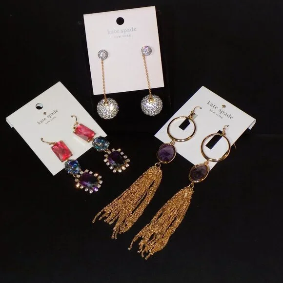 Lot 3 New Kate Spade Pairs Dangle Earrings Bundle Color Crush, Razzle Dazzle - Picture 6 of 7